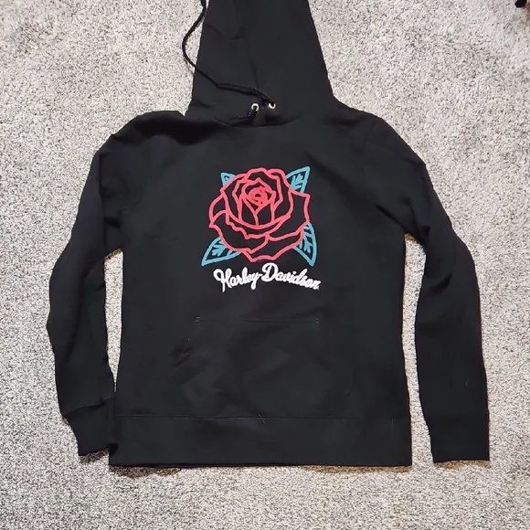Harley-Davidson Black Hoodie with Red Rose - Picture 1 of 3